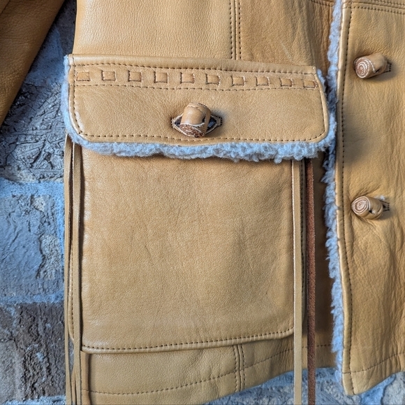 VTG 70s Pioneer Wear Western Cowboy Leather Winter Jacket Shearling Lined - Picture 5 of 12